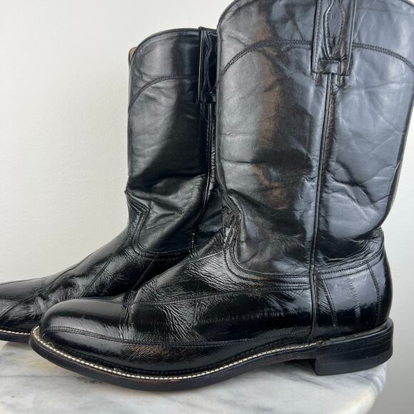 Herencia Exotic Genuine Eel Skin Black Leather Western Cowboy Boots (Sz 11) main image 14